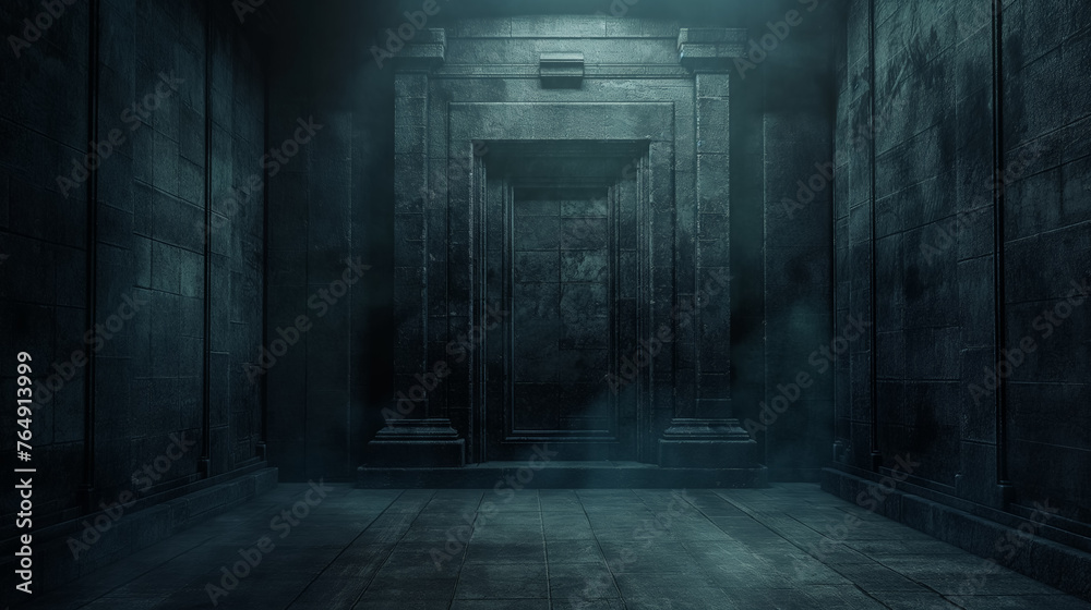 Mysterious corridor with eerie blue lighting. Mysterious corridor with eerie blue lighting.