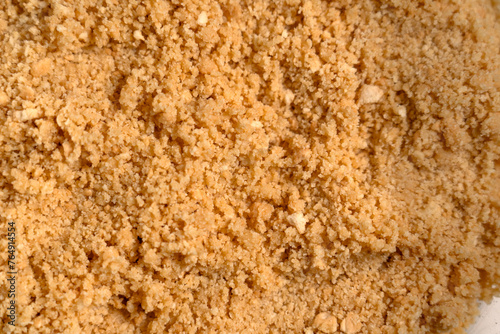 Texture of cake base made from melted butter and ground cookies. Cooking Salted Caramel Chocolate Cold Cake Series.