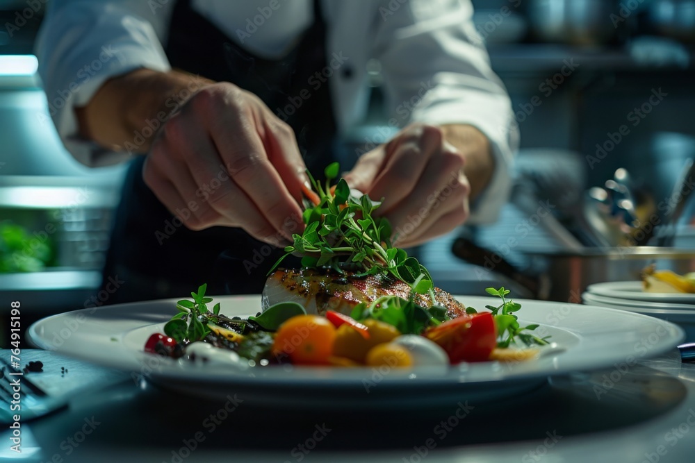 In the upscale restaurant, the chef's attention to detail is evident in every dish
