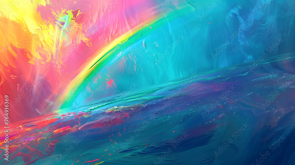 Colorful Rainbow Arc Across Abstract Technicolor Background