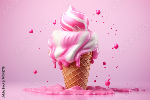 Artistic Pink Melted ice cream cone Generation AI