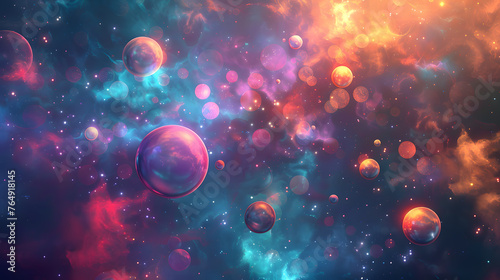 Vibrant Light Orbs Floating Abstract Background Image Painting Art Concept.