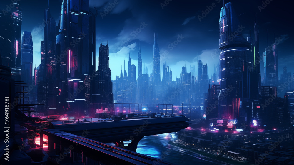 City skyline cyberpunk style neon background
 Generative AI