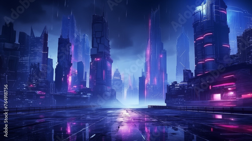 City skyline cyberpunk style neon background  Generative AI