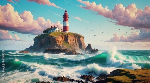 lighthouse on the coast of the sea photo