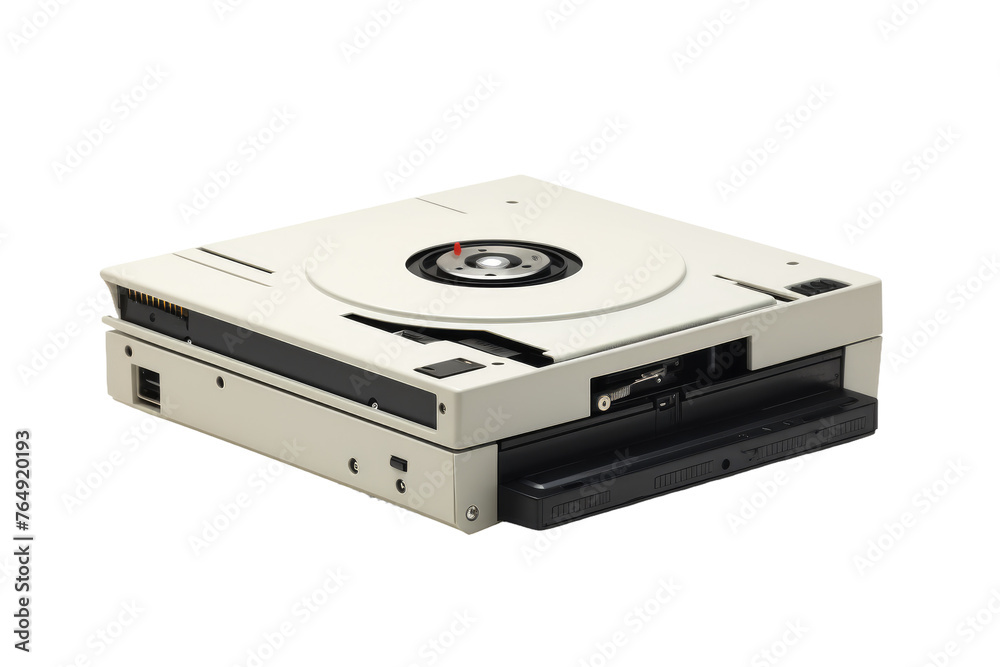 Glowing White Disk Drive in Minimalistic Setting. Glowing White Disk Drive in Minimalistic Setting.