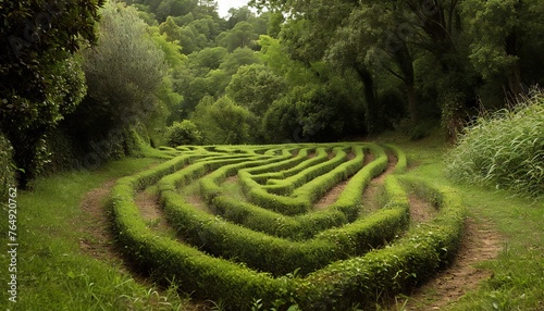 Green Hedge Maze in Natural Park Setting