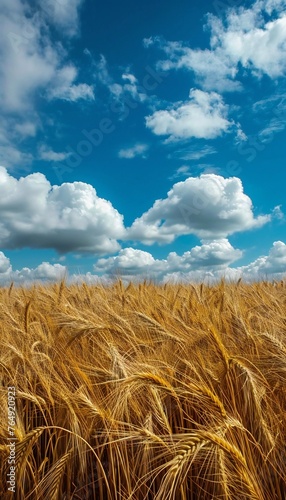 Golden Wheat Field Under Sky with Clouds