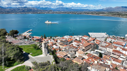 Aerial drone photo of famous city of Nafplio former capital of Greece, Argolida, Peloponnese, Greece photo