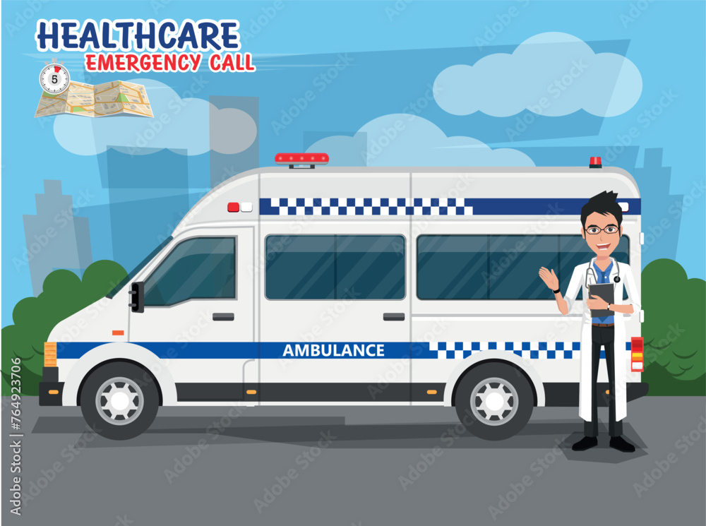 white ambulance car template, medical van. Easy to edit and recolor