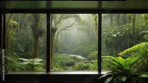 tropical forest landscape from window view © Reha
