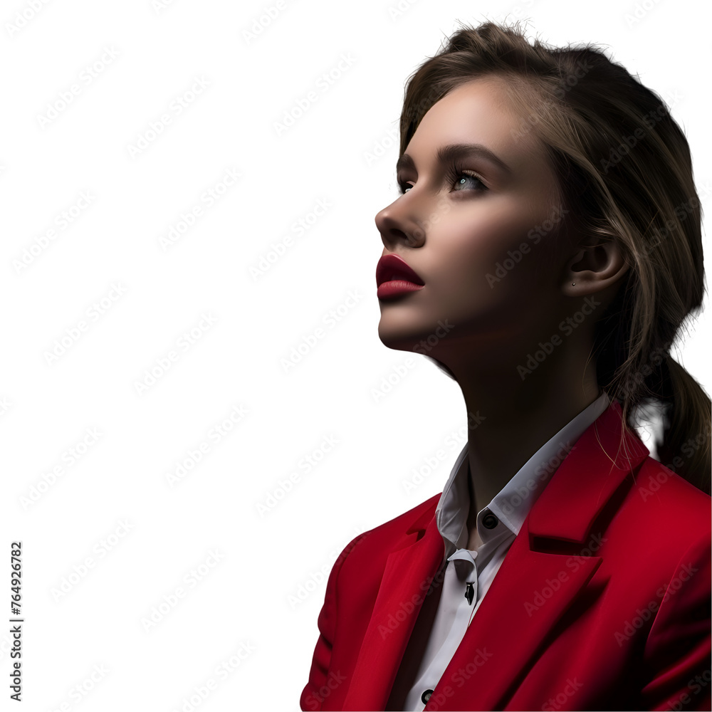 A Beautiful Caucasian Business Woman in Red Formal Suit - PNG Cutout Isolated in Transparent Background A Beautiful Caucasian Business Woman in Red Formal Suit - PNG Cutout Isolated in Transparent Background