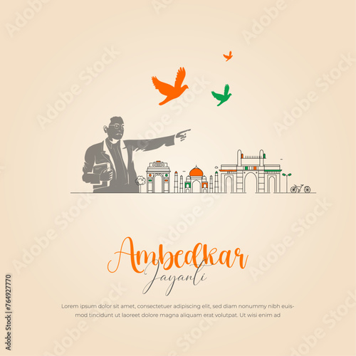 illustration of Dr Bhimrao Ramji Ambedkar with Constitution of India for Ambedkar Jayanti on 14 April. vector illustrtion