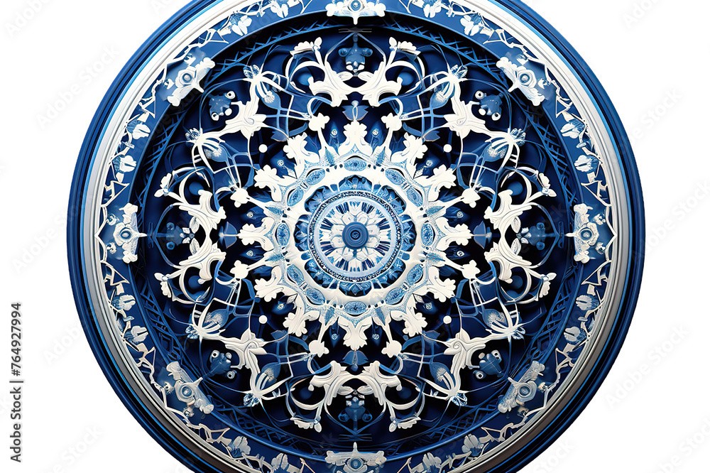 Mandala pattern. Watercolor blue, Scrappbooking design. Beautiful circle, Hand drawn card template. Geometrical template. isolated on a Transparent Background. Generative AI