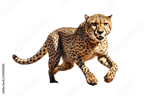 Graceful Cheetah Sprinting Against a Blank Canvas.