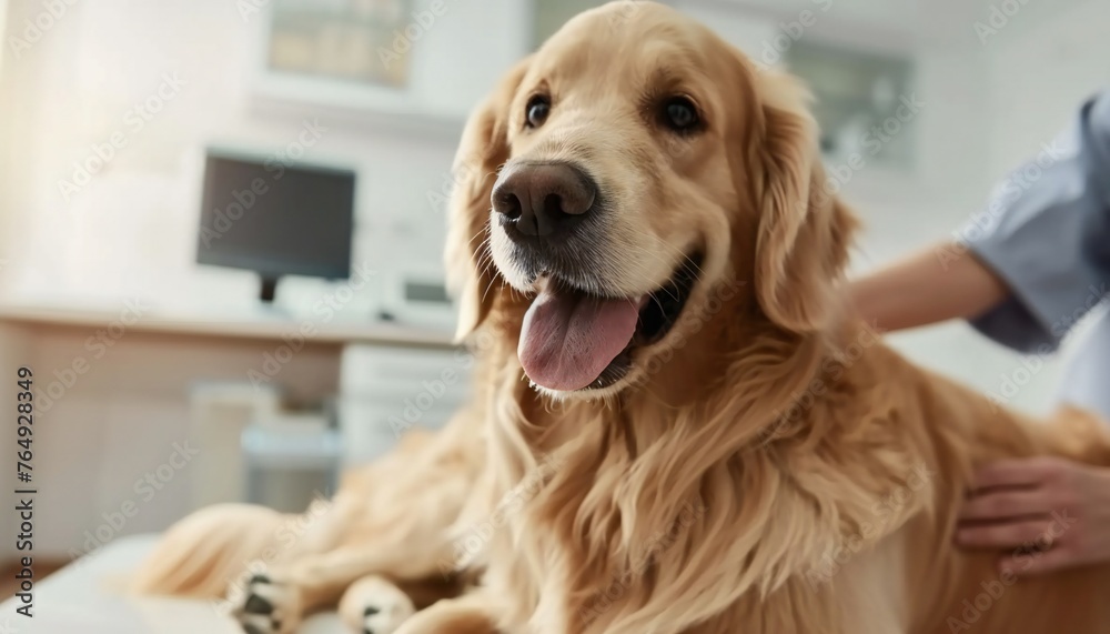 Golden Retriever Dog with Veterinarian Clinic