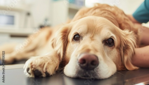 Golden Retriever Dog with Veterinarian Clinic