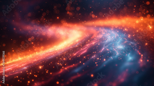 Abstract space concept with wavy atmosphere. Glowing sparks and particles