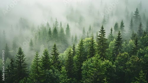 Realistic photography of coniferous forest. Abstract background of a northern forest © Ladyana Rysa