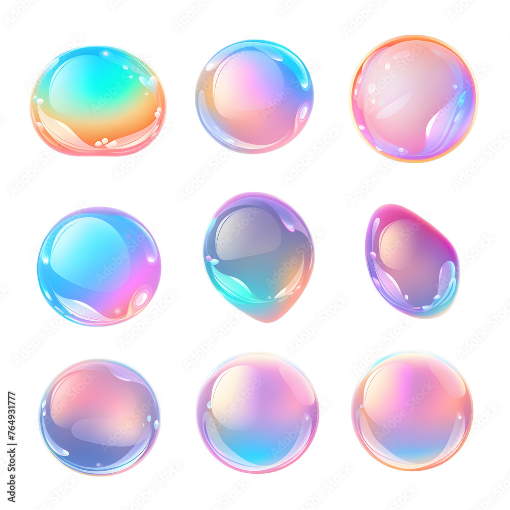 Bubbles set with refraction isolated on a transparent background. Liquid bubbles shape elements collection, created with Generative AI. Bubbles set with refraction isolated on a transparent background. Liquid bubbles shape elements collection, created with Generative AI.