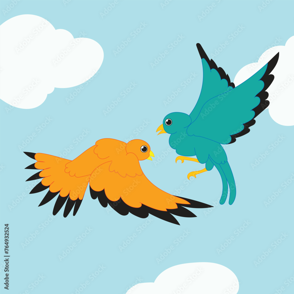 Obraz premium a pair of birds flying freely above the blue sky vector illustration