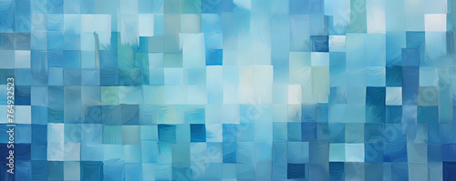 cyan and blue squares on the background, in the style of soft, blended brushstroke
