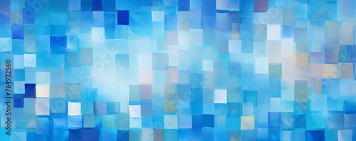 cyan and blue squares on the background, in the style of soft, blended brushstroke