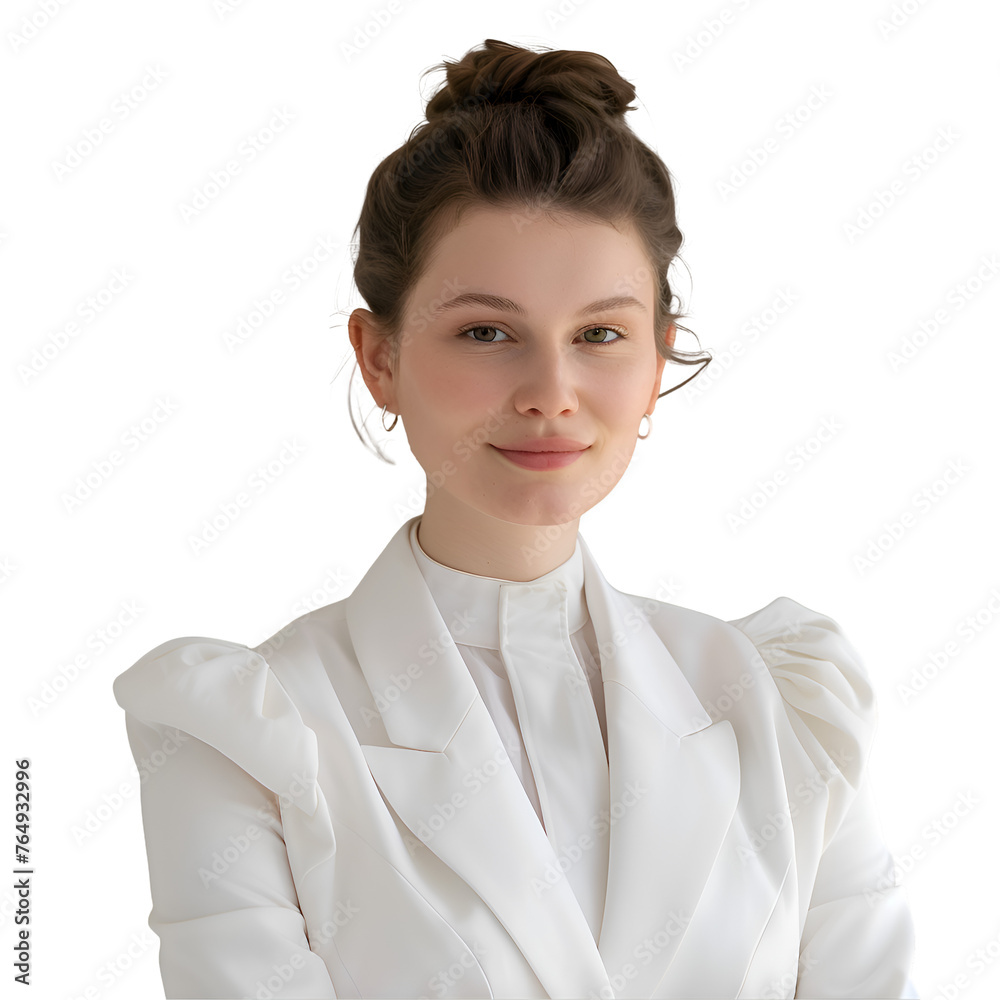 A Beautiful Caucasian Business Woman in White Formal Suit - PNG Cutout Isolated in Transparent Background A Beautiful Caucasian Business Woman in White Formal Suit - PNG Cutout Isolated in Transparent Background