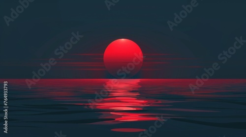 Scarlet moon ignites the night sky  painting waves in crimson.