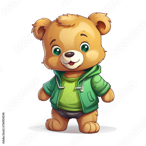 cute teddy bear with a green shirt   reated with Generative Ai