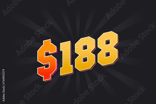188 Dollar American Money vector text symbol. $188 USD United States Dollar stock vector
