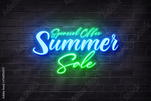 Summer sale offer neon background