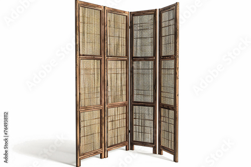 Wooden folding screens room divider on white background