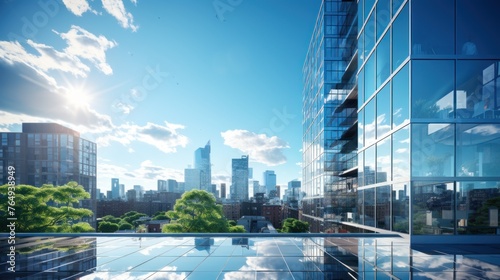 Fototapeta Naklejka Na Ścianę i Meble -  Photorealistic Tall building and behind it a beautiful and sky