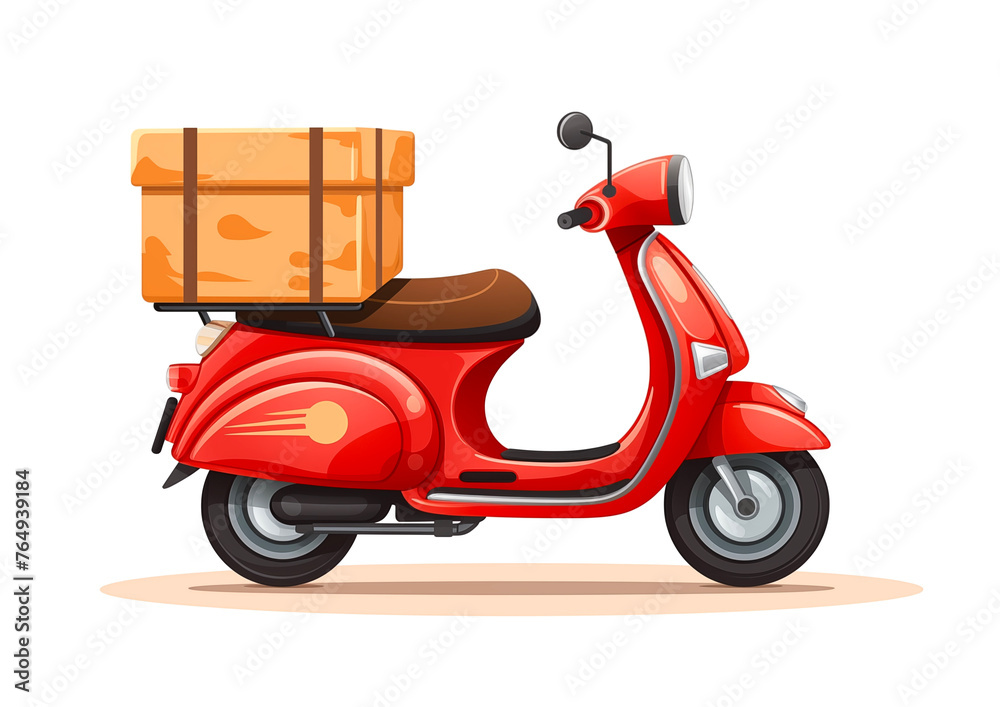 red scooter food delivery service - moped fast package delivery man illustration. red scooter food delivery service - moped fast package delivery man illustration.