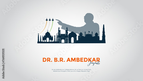 illustration of Dr Bhimrao Ramji Ambedkar with Constitution of India for Ambedkar Jayanti on 14 April. vector illustrtion photo