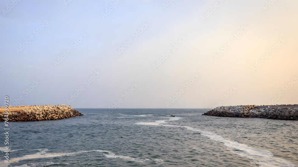 Beautiful seashore in the monsoon climate at Thengapattanam, Kanyakumari District, Tamil Nadu, India.