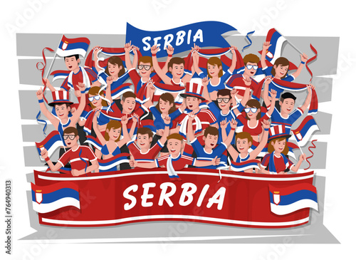 Soccer fans cheering. Serbia team.