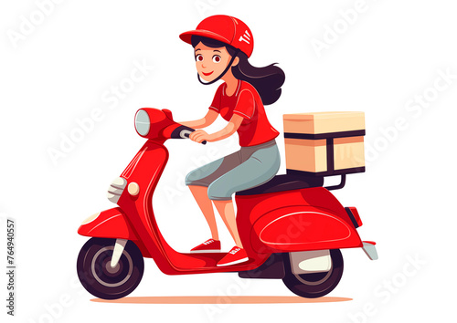 red scooter food delivery service -  moped fast package delivery girl illustration.