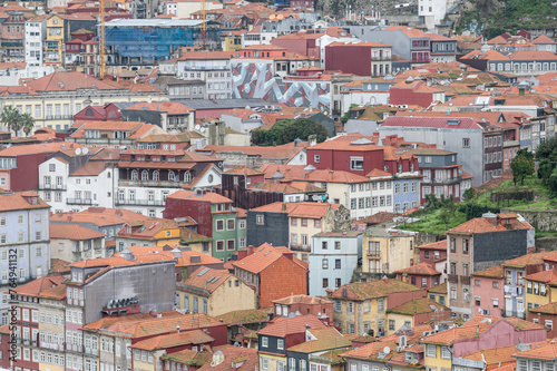 rooftop and red tiled roofs houses of old city. Porto, Portugal.