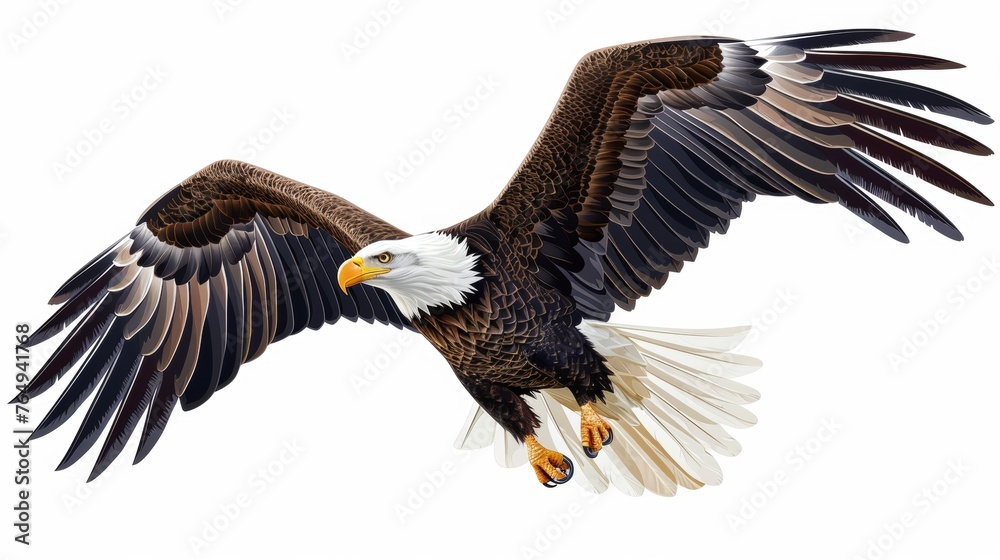A bald eagle flying in sky in wild. Vector illustration art drawing.