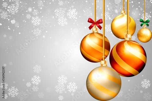 Festive Golden Baubles with Snowflakes Background