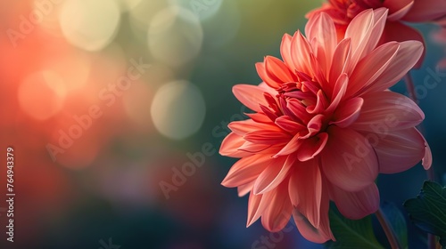 defocused close up view of dahlia flower photo