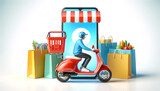 Scooter Delivery Driver Emerging from Smartphone