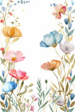 Watercolor flowers, delicate illustration of colorful flowers on a white background.