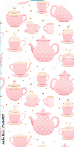 decorated label - pink - Country style vector graphics with cup, teapot,  sugar bowl - ideal as a package sealer, gift tag, jam, liquor, card, vases, bottles, for cricut, sublimation, cutting plotter