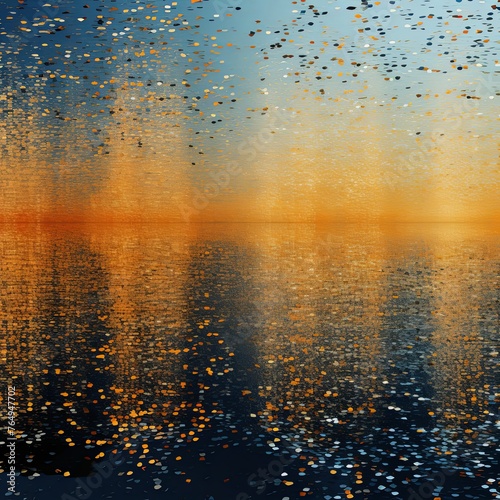 Gold and orange abstract reflection dj background, in the style of pointillist seascapes