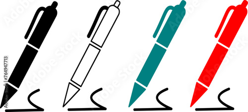 Pen, writing icons set. Signature pen icons set. Replaceable vector design.