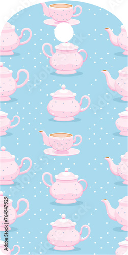 decorated label - blue - Country style vector graphics with cup, teapot,  sugar bowl - ideal as a package sealer, gift tag, jam, liquor, card, vases, bottles, for cricut, sublimation, cutting plotter