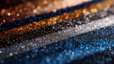 glitter vintage lights background. gold, silver, blue and black. de-focused..